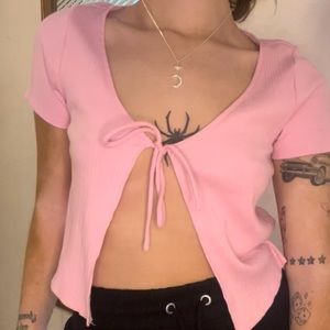 Short sleeve pink tie top
